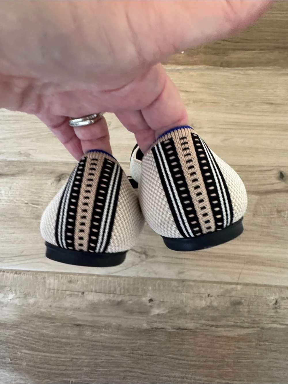 Rothy’s 9 The Square Tuxedo cream and black ballet flats